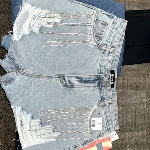 NWT Blue B Rhinestone Fringe Shorts - Sz L